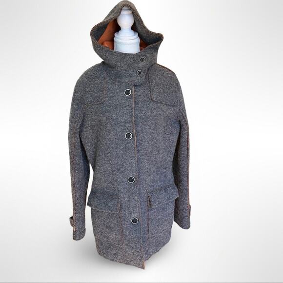 CMP Womens Gray Felt Wool Blend Hooded Coat with Button Front and Pockets Large - Picture 2 of 9